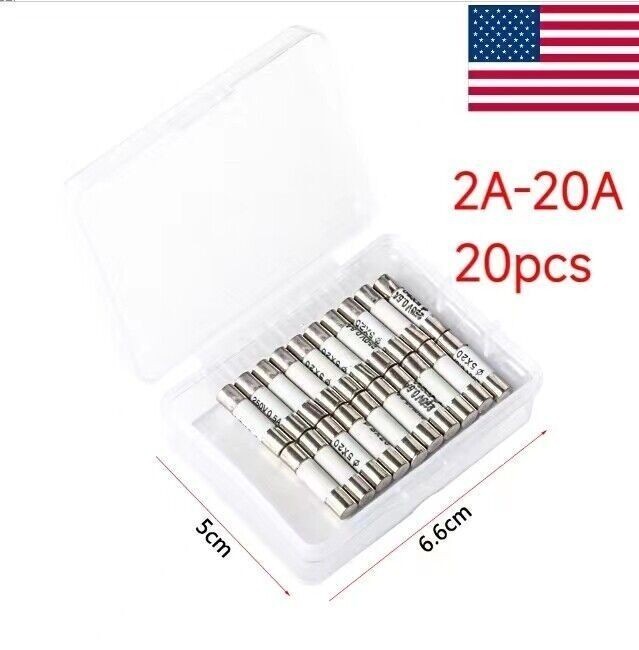20PCS 0.5-20A Fast Blow Acting Quick Ceramic Fuses Ceramic 6x30/5x20mm Fuse