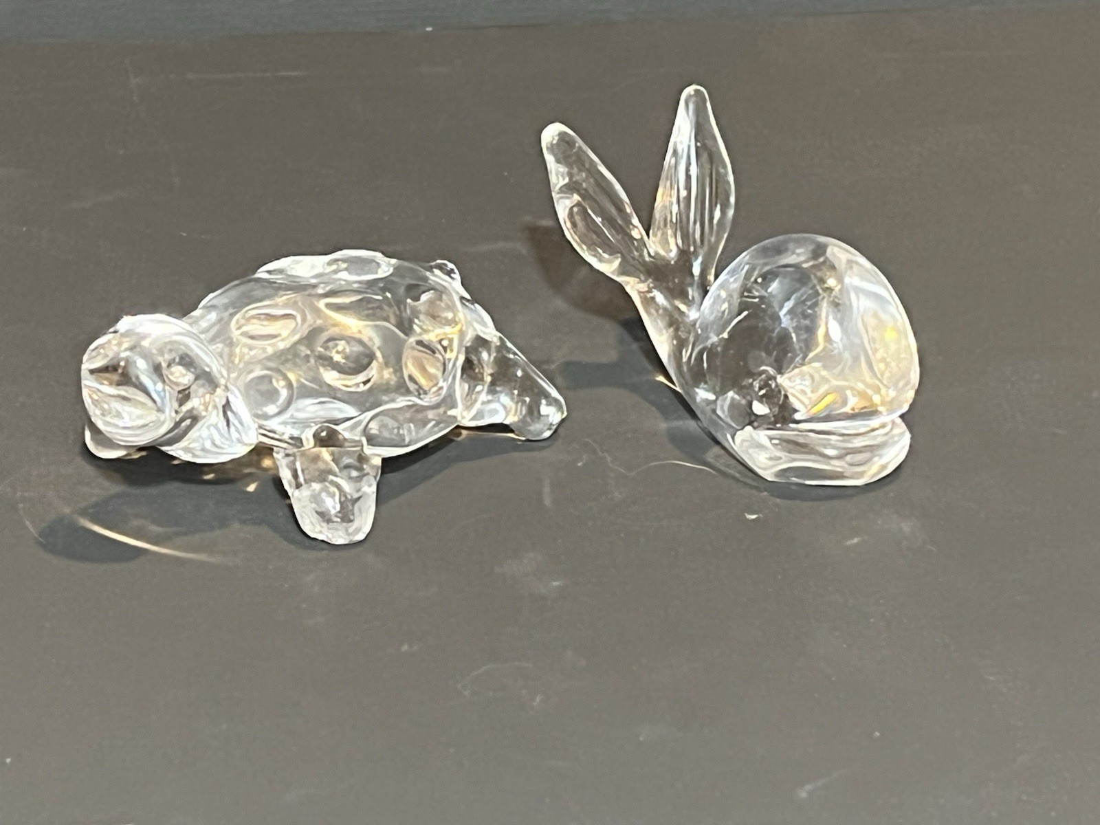 Art Glass Whale and Turtle Clear Glass Paperweight Figurines