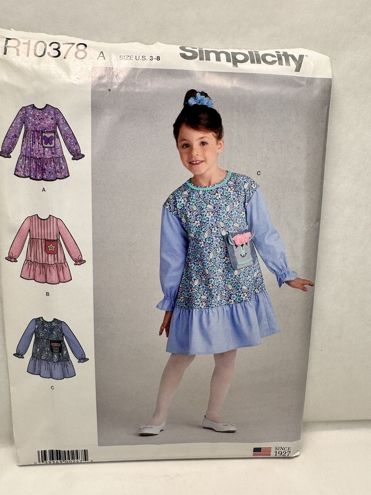 Simplicity R10378 S9024 Girls Dress Tiered Pocket Pattern 3-8 Uncut