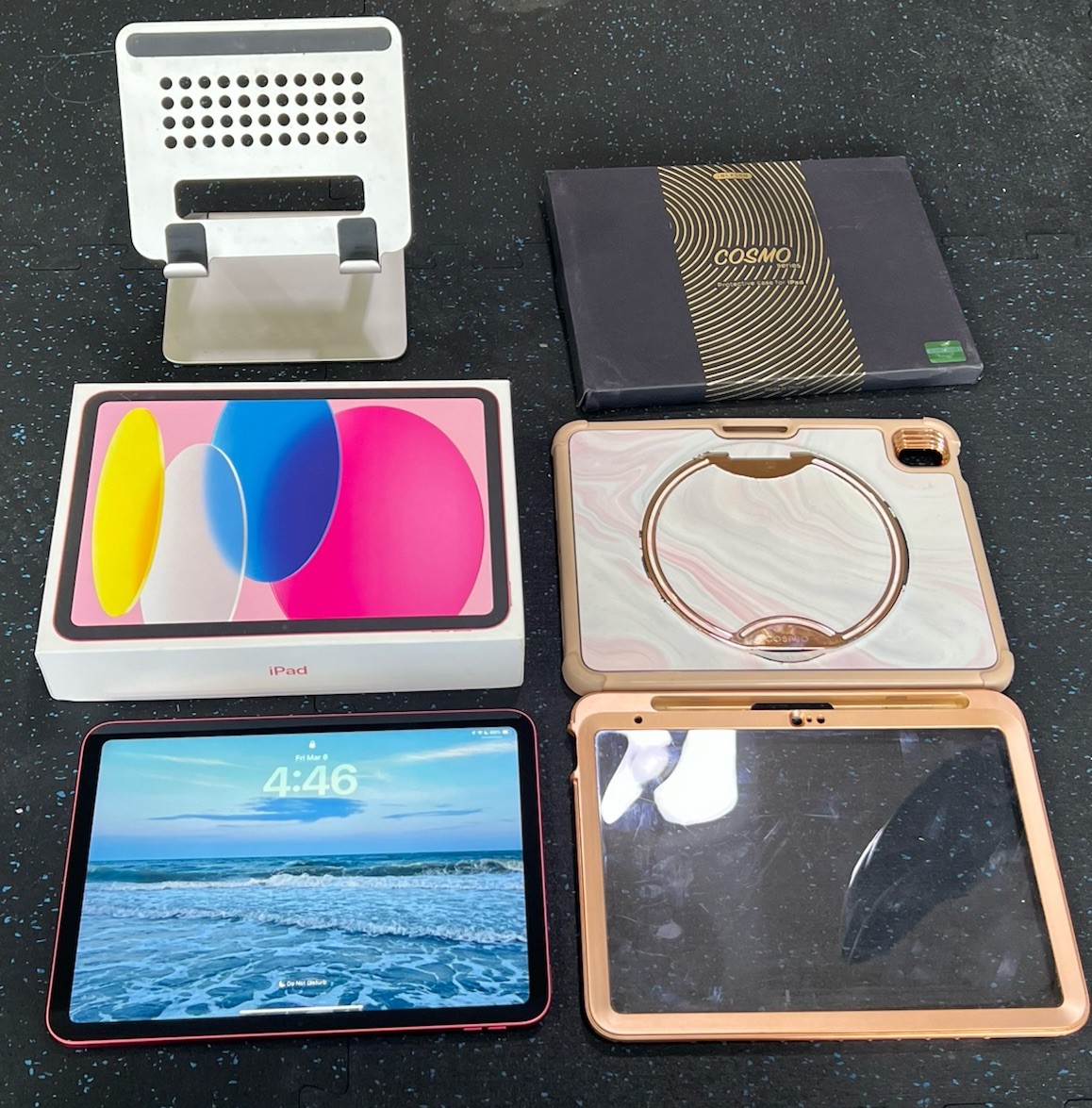 BUNDLE Apple iPad 10th Gen 64 GB Wi-Fi 10.9 in Pink A2696 & Case & Stand