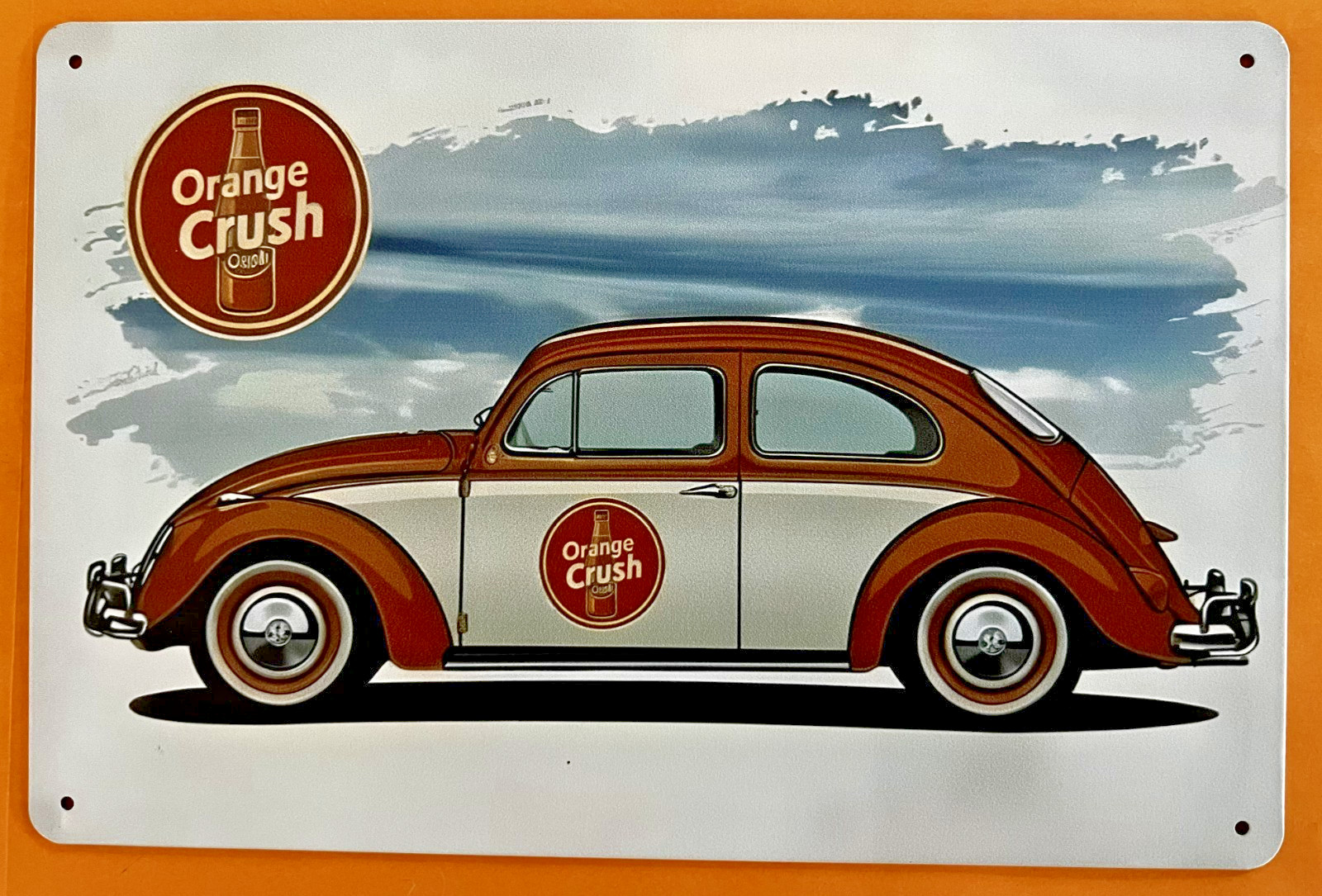 VW Orange Crush Tin Sign (Coke Pepsi 7 Up Volkswagen Bug Beetle Bus Type 1) W64