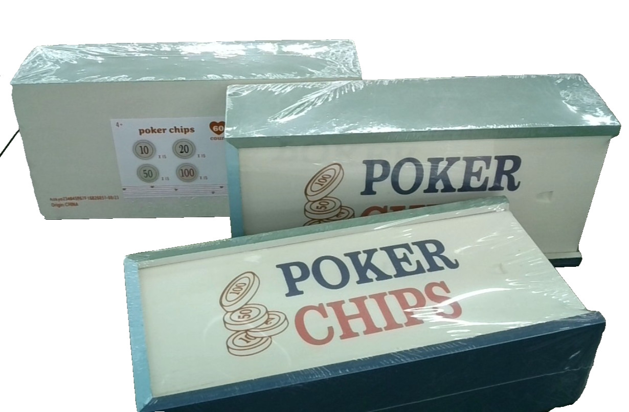 3 x Poker Chip Set Wooden Box Slide Lid Sealed Package New 60 Chips X 3 = 180