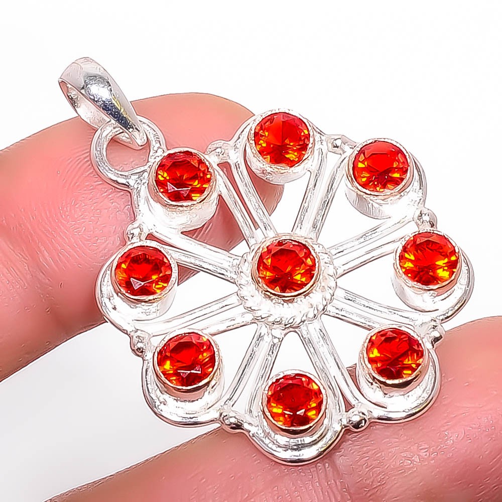 Garnet 925 Sterling Silver Chakra Bali Pendant 1.76" P7869-31