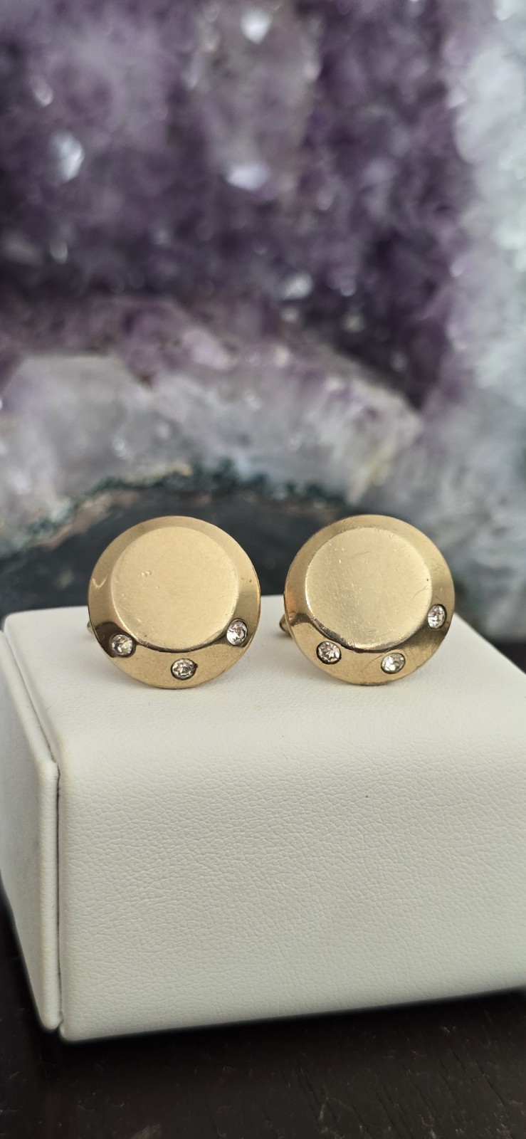 Vintage Swank Gold Tone Clear Rhinestones Cufflinkss