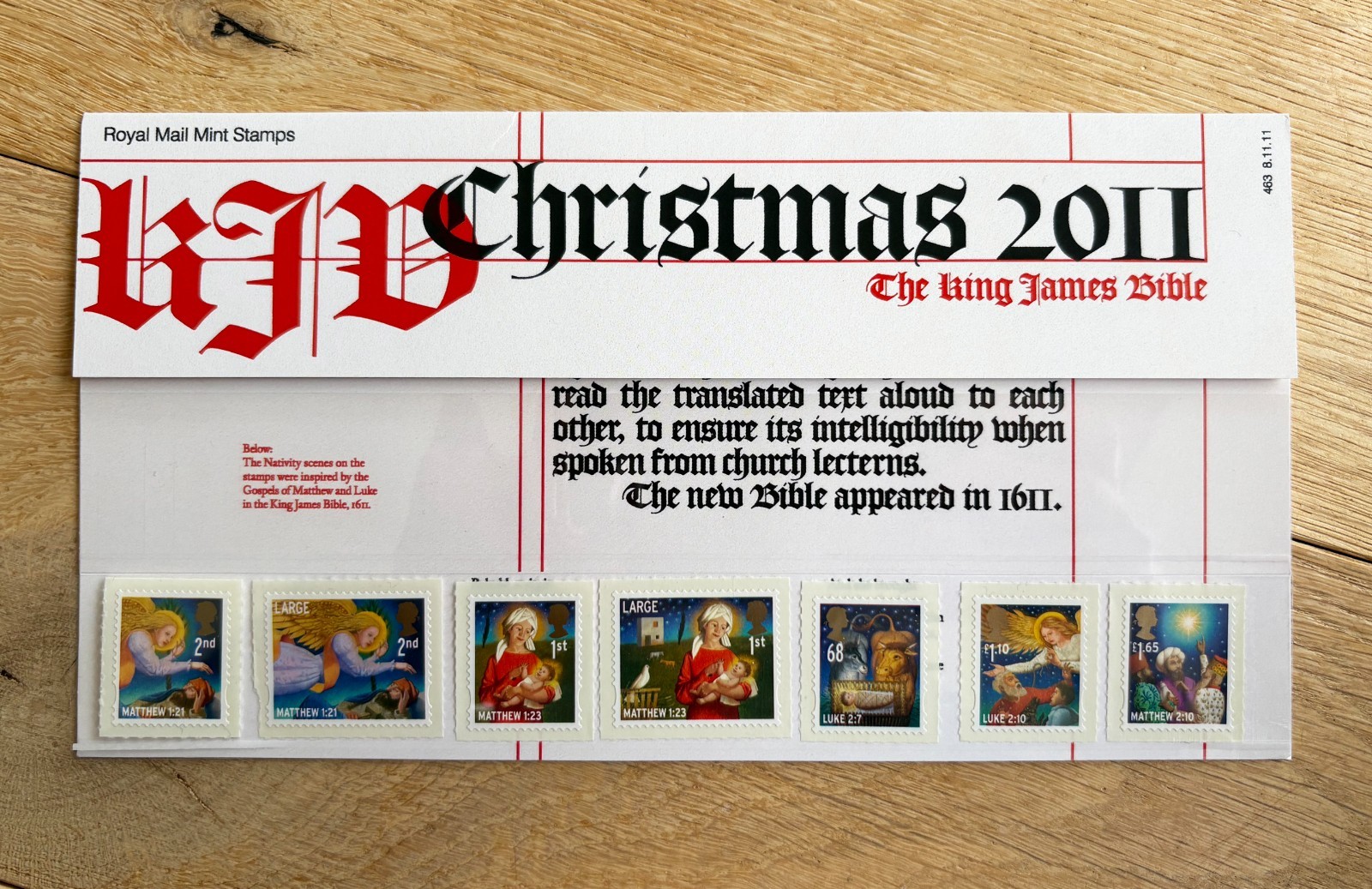 CHRISTMAS 2011 THE KING JAMES BIBLE ROYAL MAIL STAMPS PRESENTATION PACK NO. 463