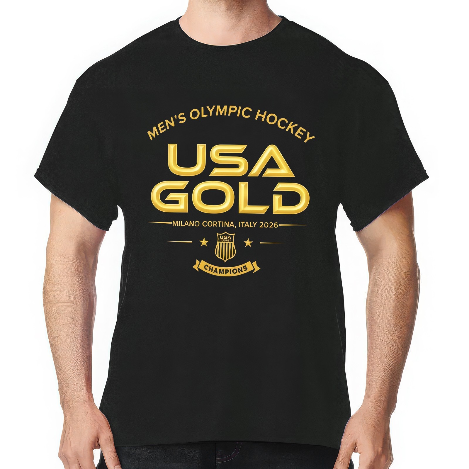 USA Gold Hockey Shirt 2026 Champions Milano Cortina Team T-Shirt Full Size S-5XL