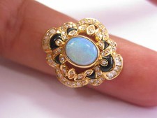 18Kt Opal Onyx Diamond Yellow Gold Jewelry Ring 2.15CT