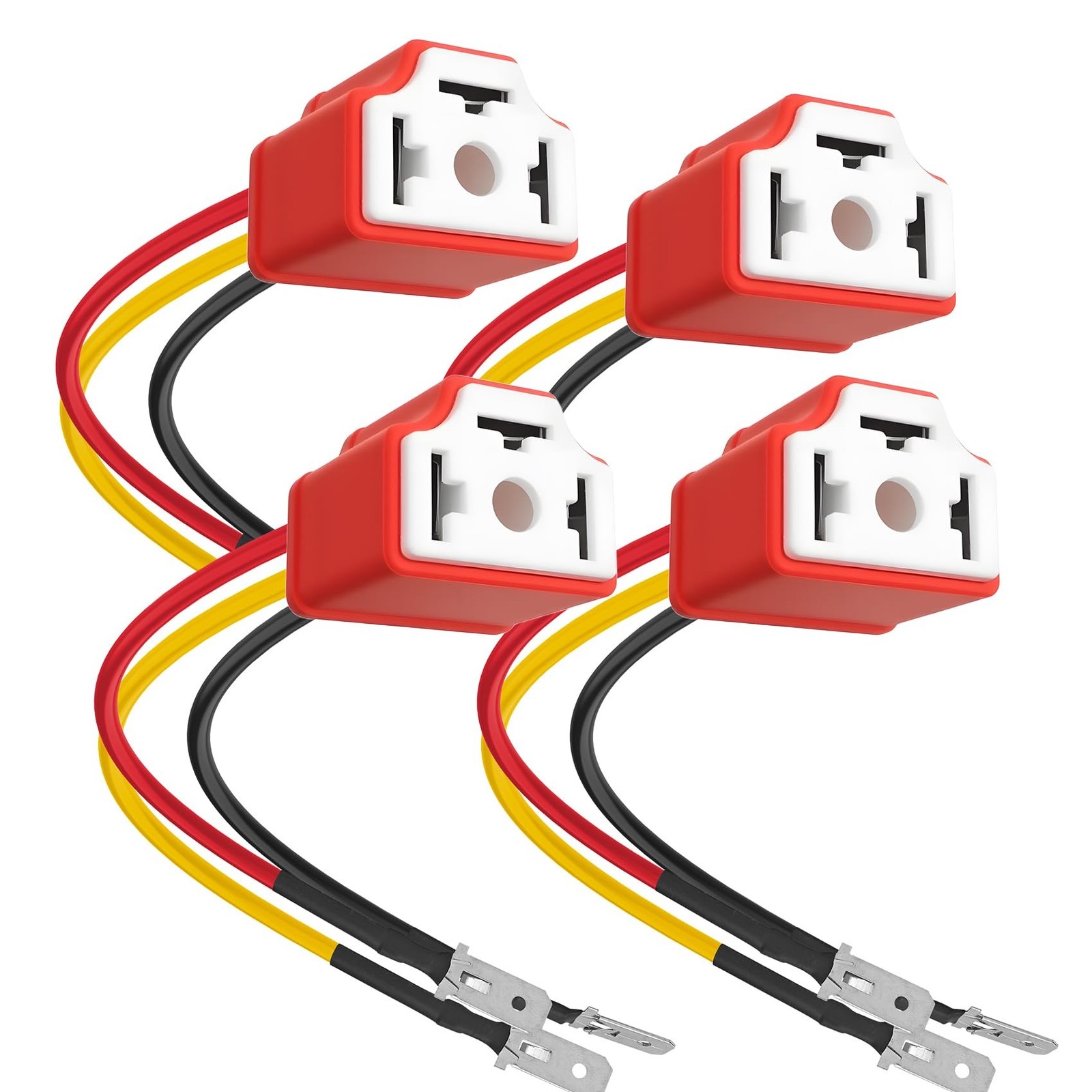4PCS H4 9003 HB2 Wiring Harness Headlight Socket, Heavy Duty Ceramic Headligh...