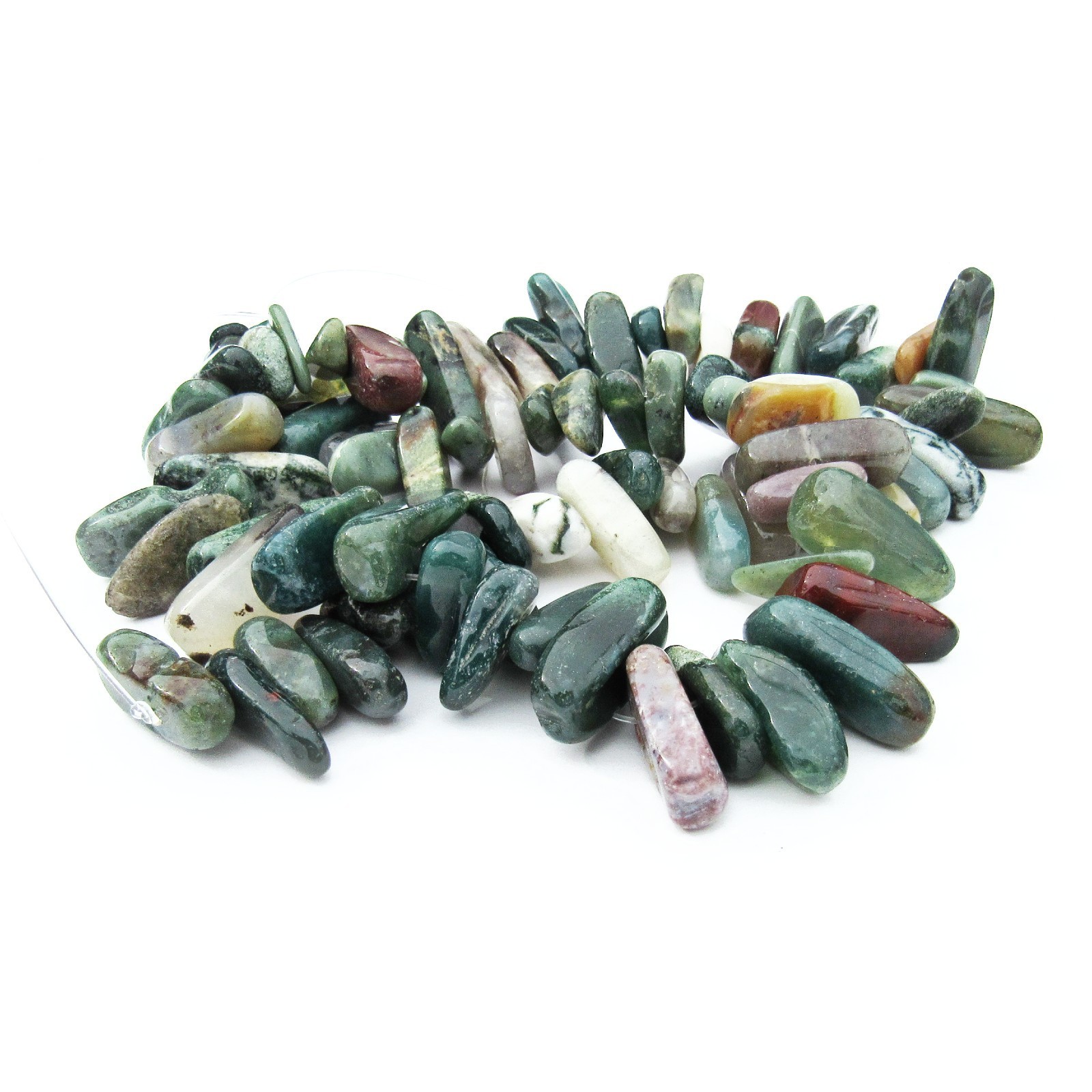 12 to 16mm Multi Colors Fancy Jasper Stone Stick Beads, Green, Full Strand