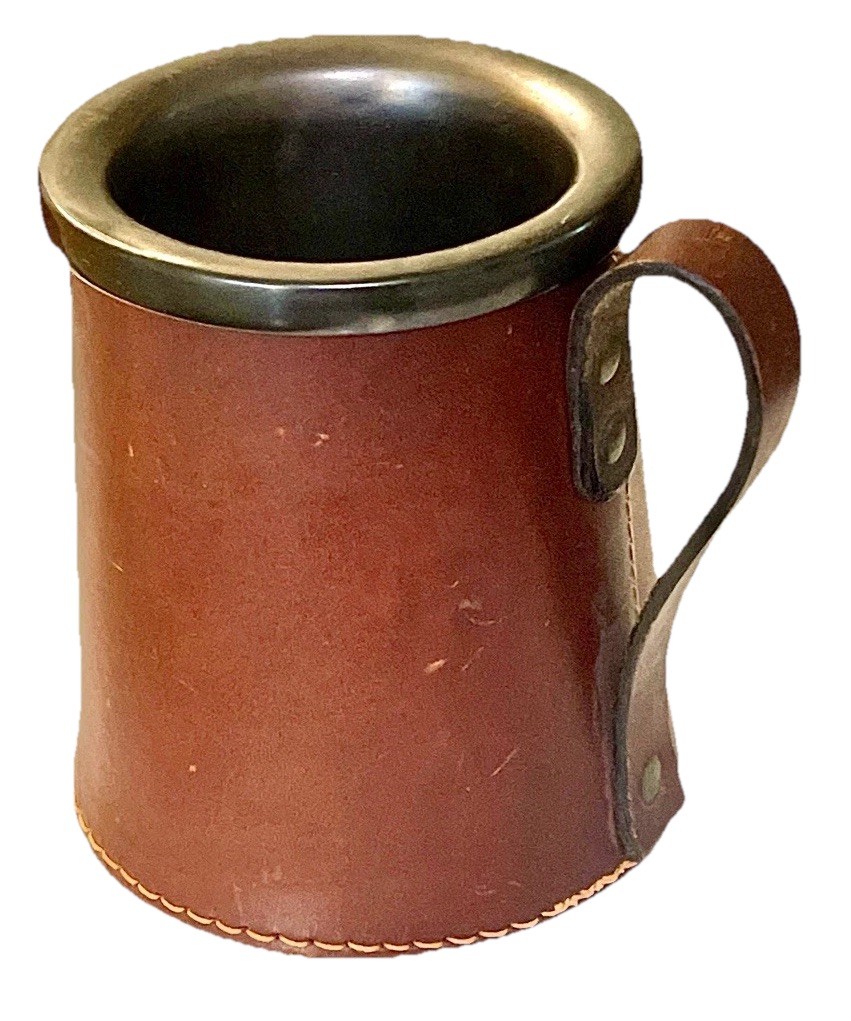 Vintage Pewter Mug With Real Hide Holder - Made In England By Noymer 