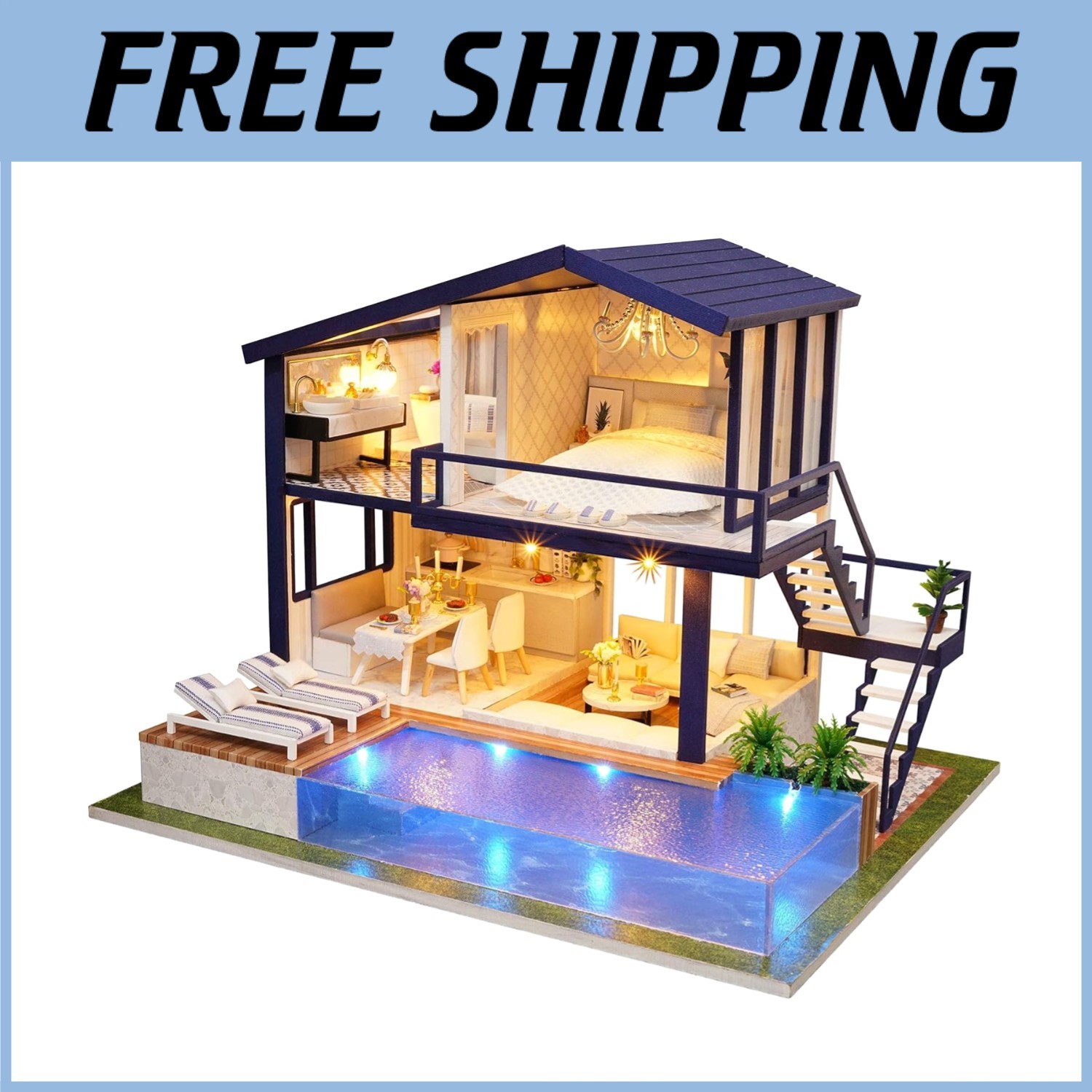 Dollhouse Mini DIY Set with Furniture & Lights