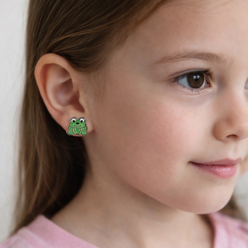 Unbranded Frog Stud Earrings Kids OS Green Good Enamel Animal Jewelry Whimsical