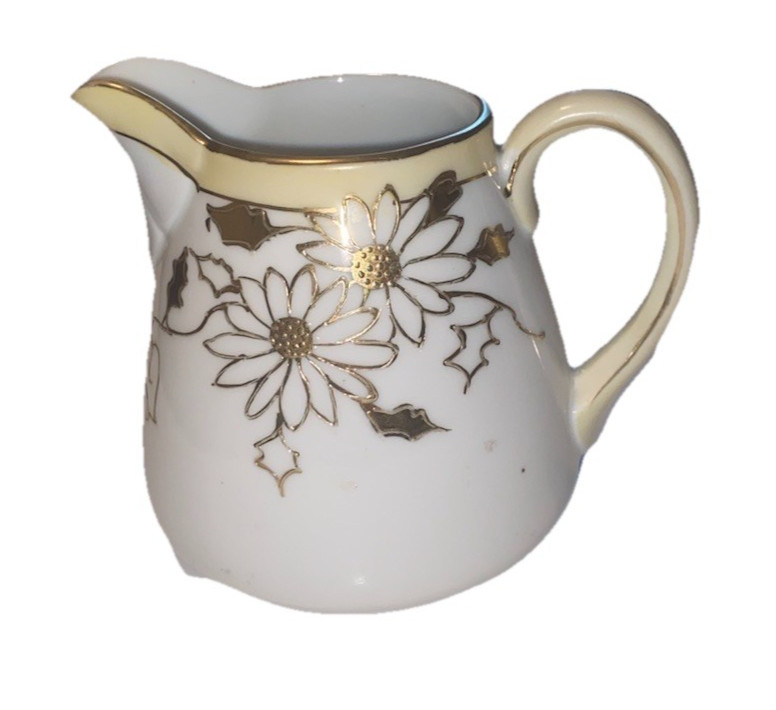 Nippon Antique Hand-Painted Porcelain Creamer Gold Gilted Floral Designs Japan