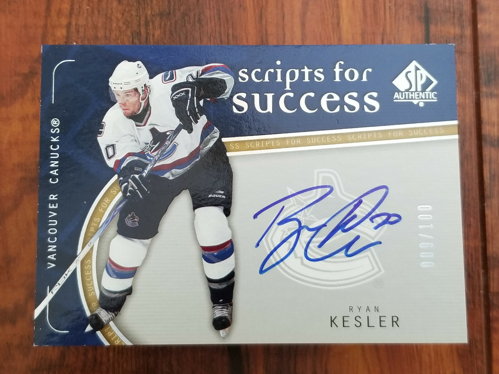 Ryan Kesler 2005 Upper Deck SP Authentic Scripts For Success Auto Card - 009/100