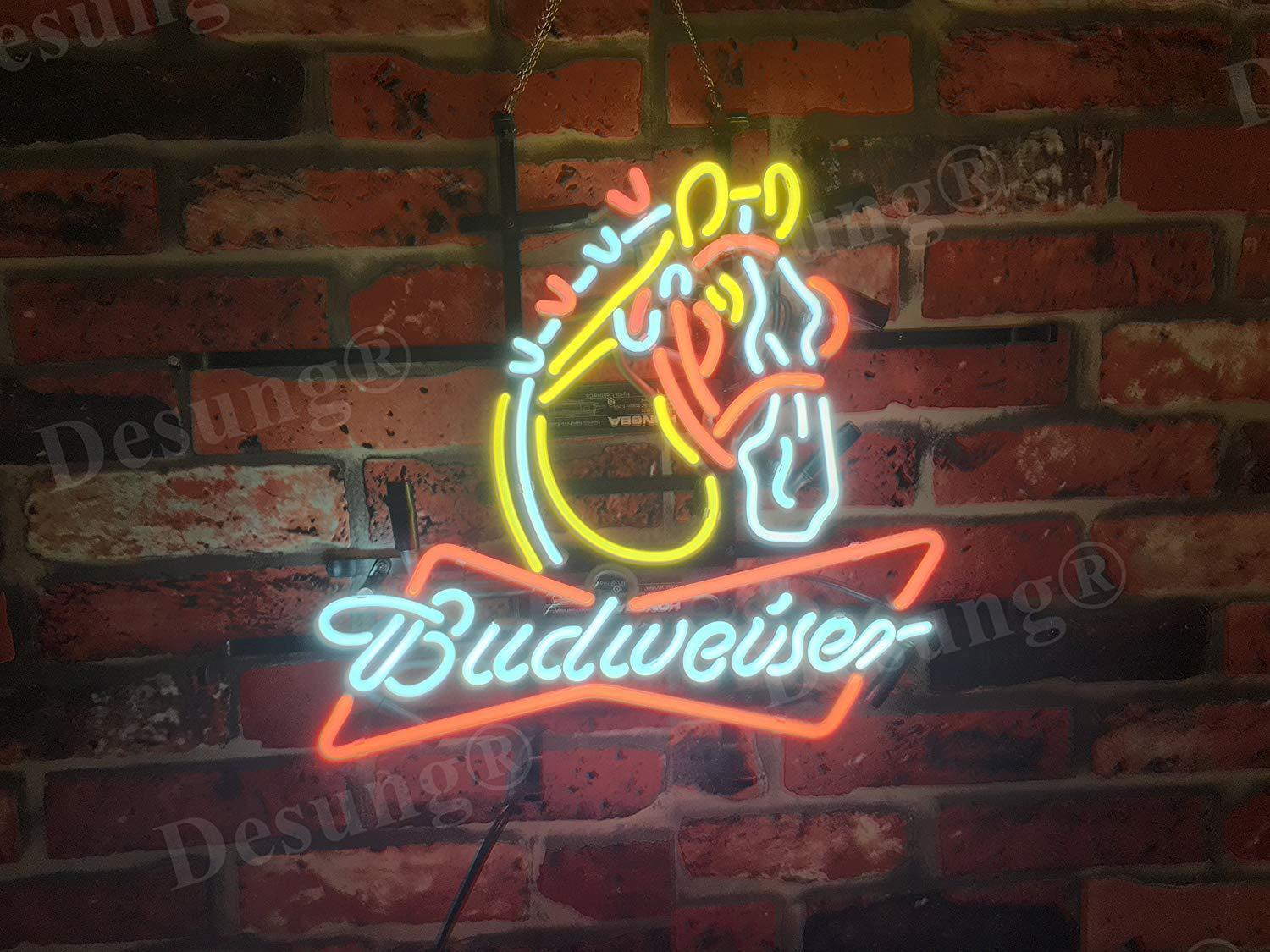 Horse Beer Lager Neon Light Sign Lamp Pub Bar Open Real Glass Wall Decor 24"x20"