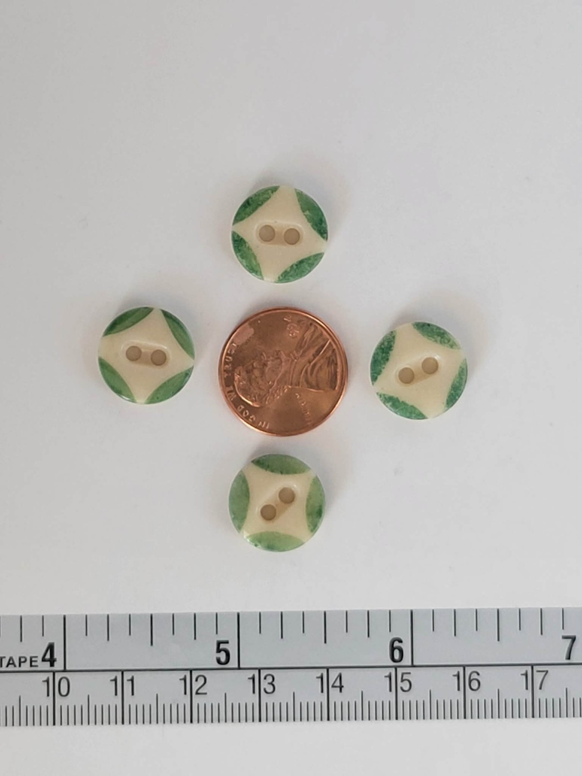 4 ANTIQUE #1 CHINA STENCIL buttons--GREEN-- MEDIUM