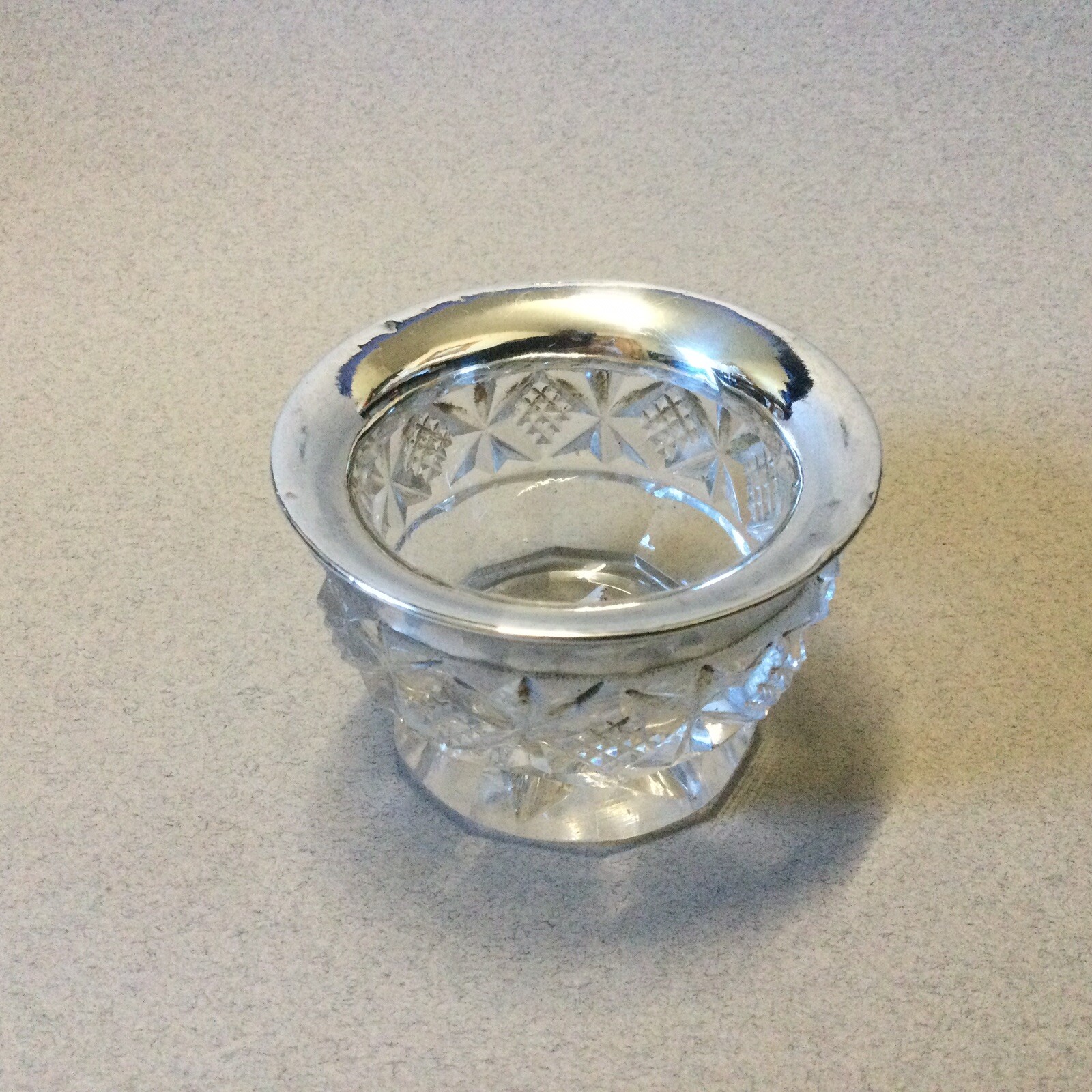 Solid Silver Rimmed Cut Glass Salt Hallmarked Birmingham 1912
