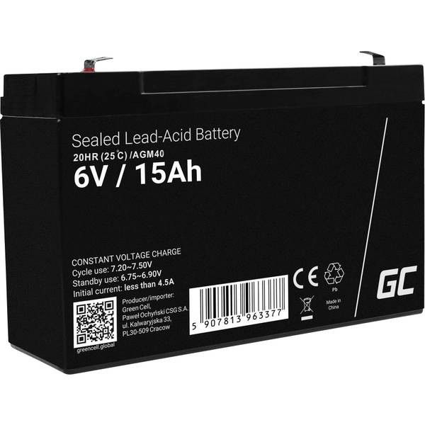 Green Cell AGM40 UPS Battery VRLA AGM 6V 15Ah (AGM VRLA 6V 15Ah but Bats