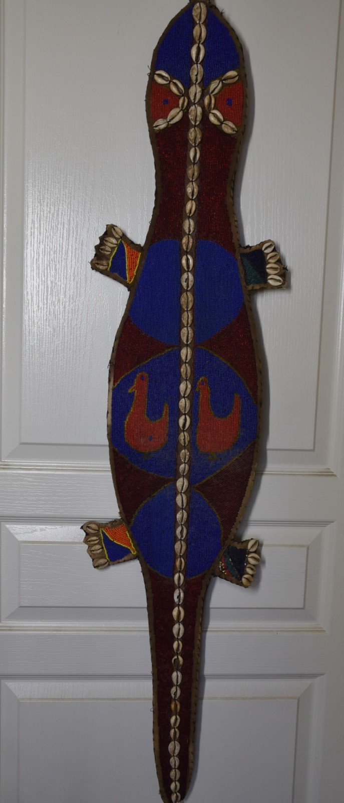 Vintage African Beaded Lizard Hanging Wall Decor Yoruba Tribe Nigeria Folk Art