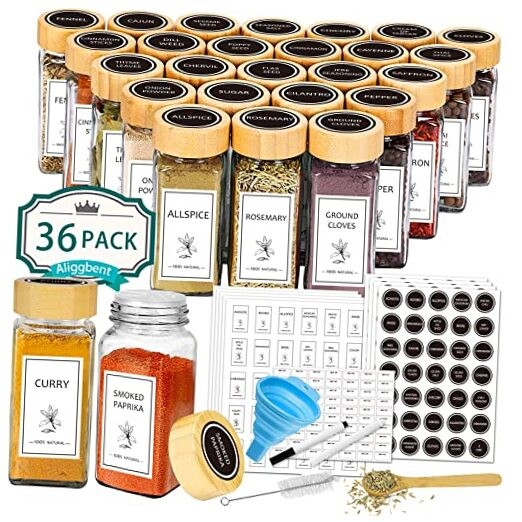  Spice Jars with Lable, 36 Pcs 4 oz Glass Spice Jars with Bamboo 36PCS/4OZ