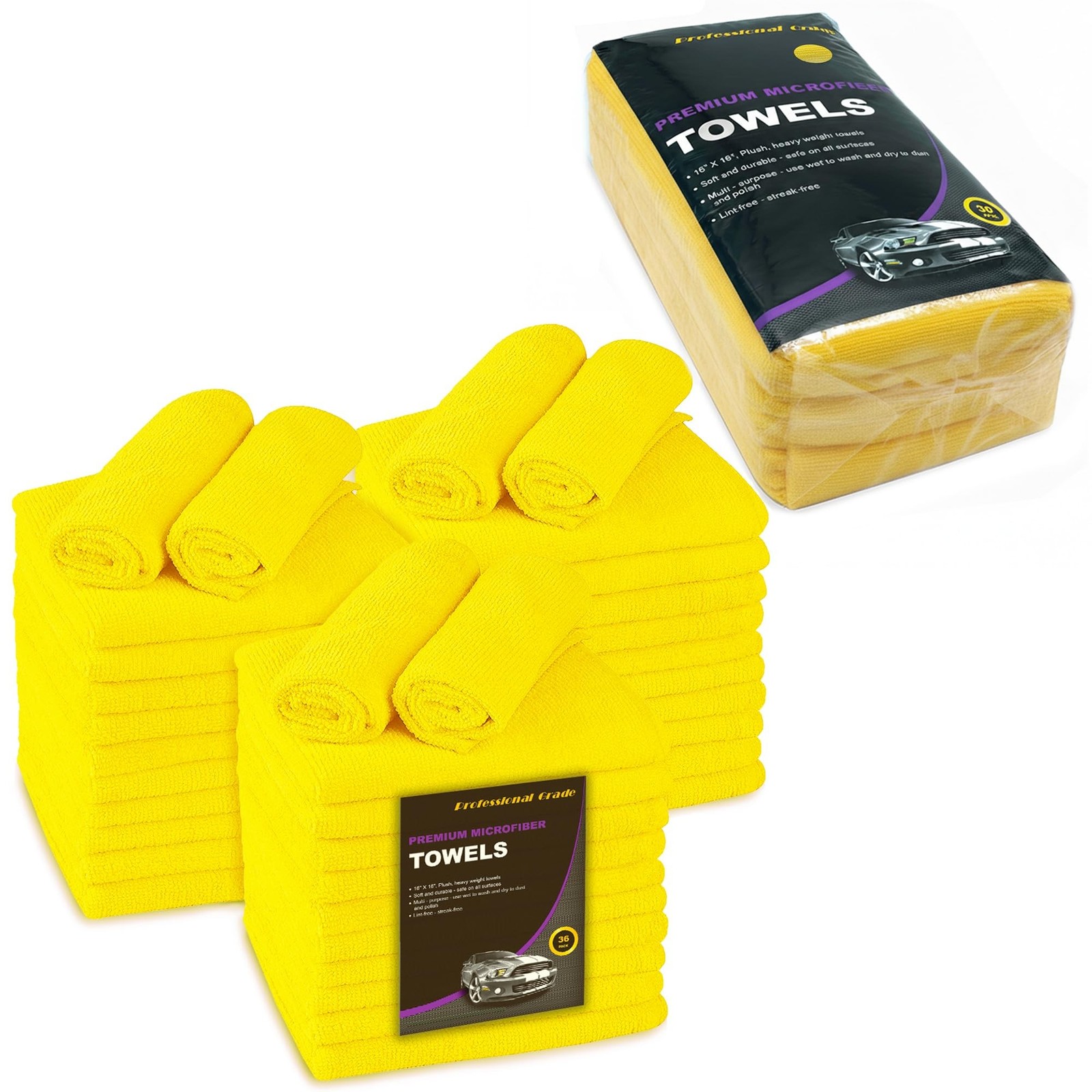 Blue Horizon Yellow Microfiber Cleaning Towels, 36-Pack, Ultra Soft Plush Was...