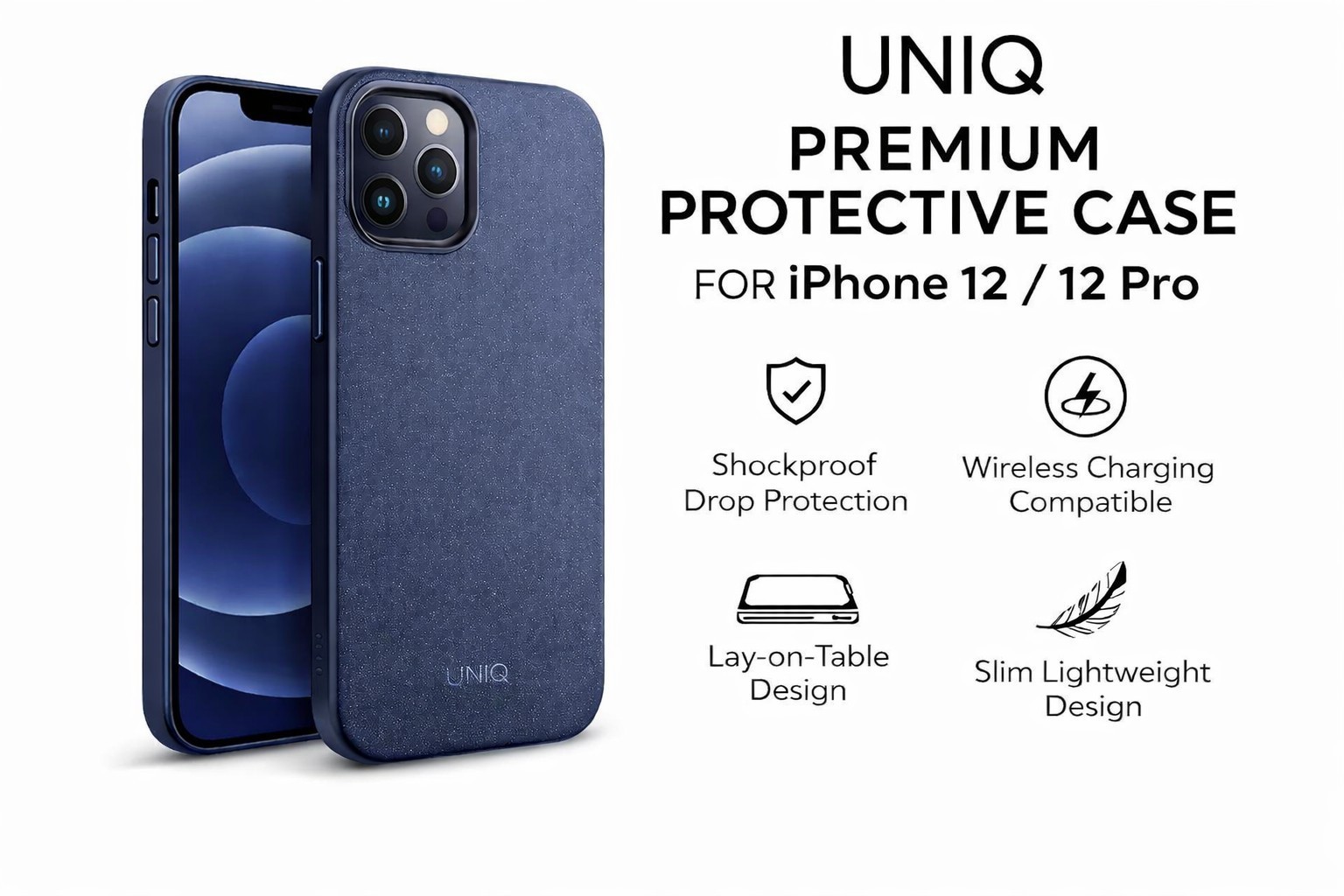 UNIQ Team Luxury iPhone12/12Pro Case Dark Navy Shockproof Slim Wireless Charge