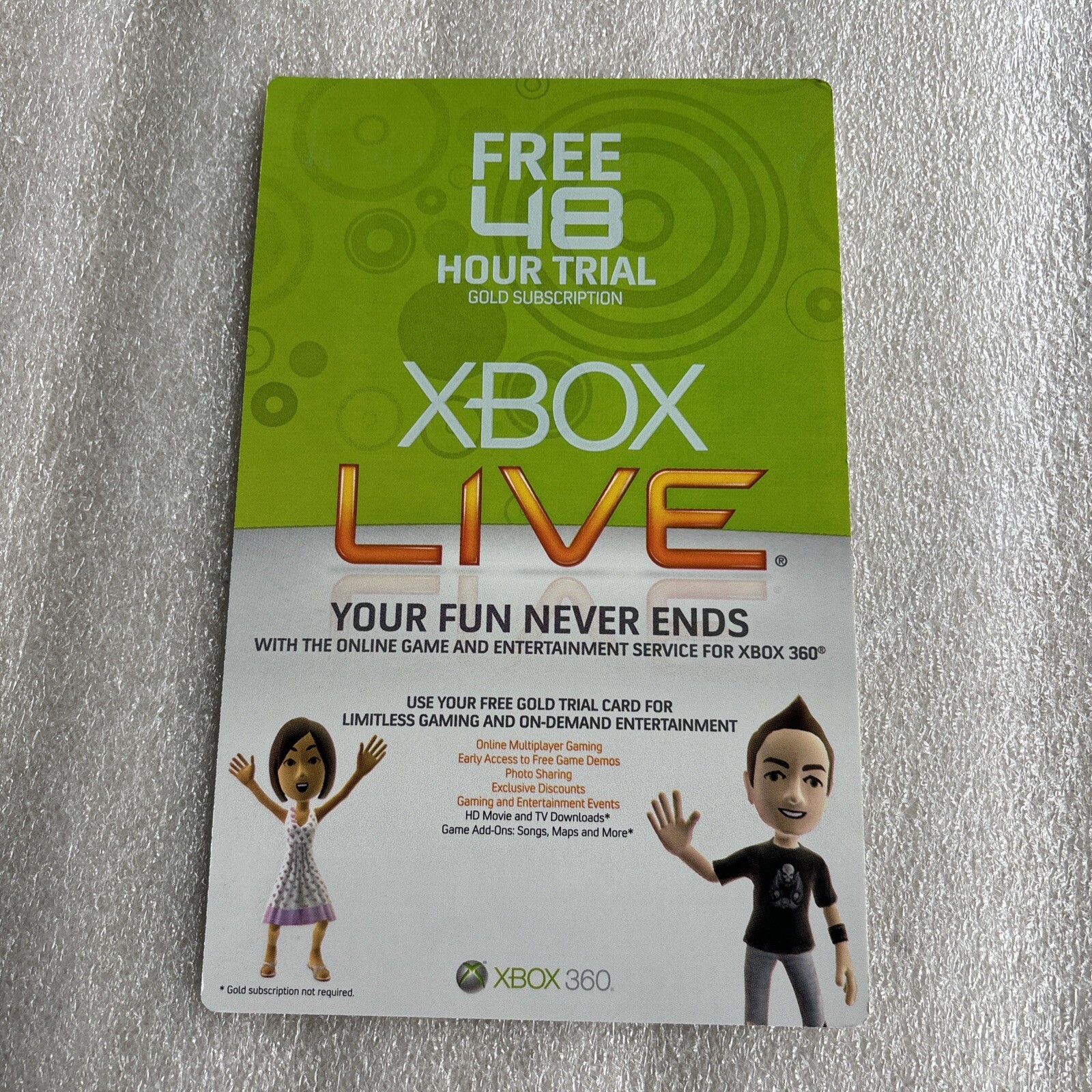 Microsoft Xbox Live Free 48 Hour Trial Gold  Subscription - XBOX 360