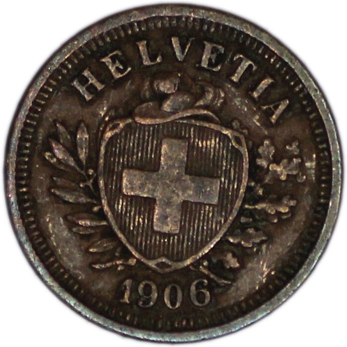 SWITZERLAND coin 1 Rappen 1906 Rare date VF+