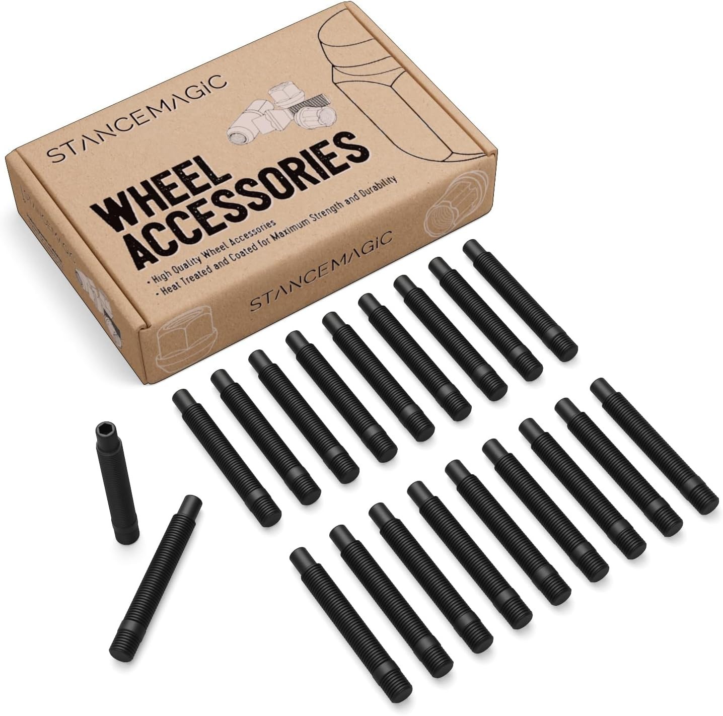 20 StanceMagic Extended Black Wheel Stud Conversion M12x1.5, 78mm Shank