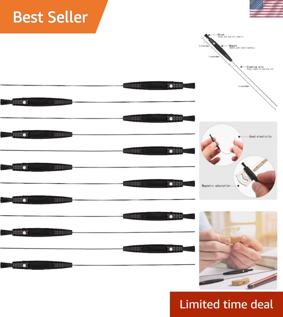 12 Packs Multifunctional Hearing Aid Cleaning Kits with Brush and Wire Cleane...