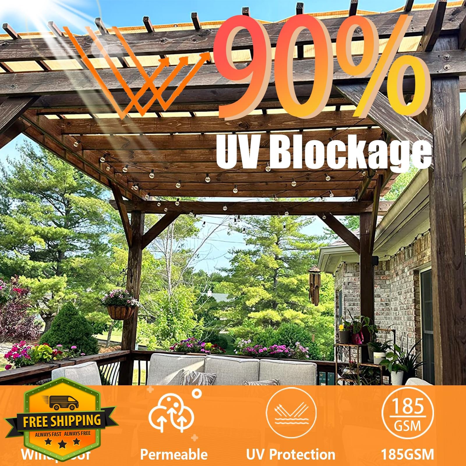 Beige 90% Sun Shade Cloth 6x6ft Outdoor Deck Patio Pergola Cover