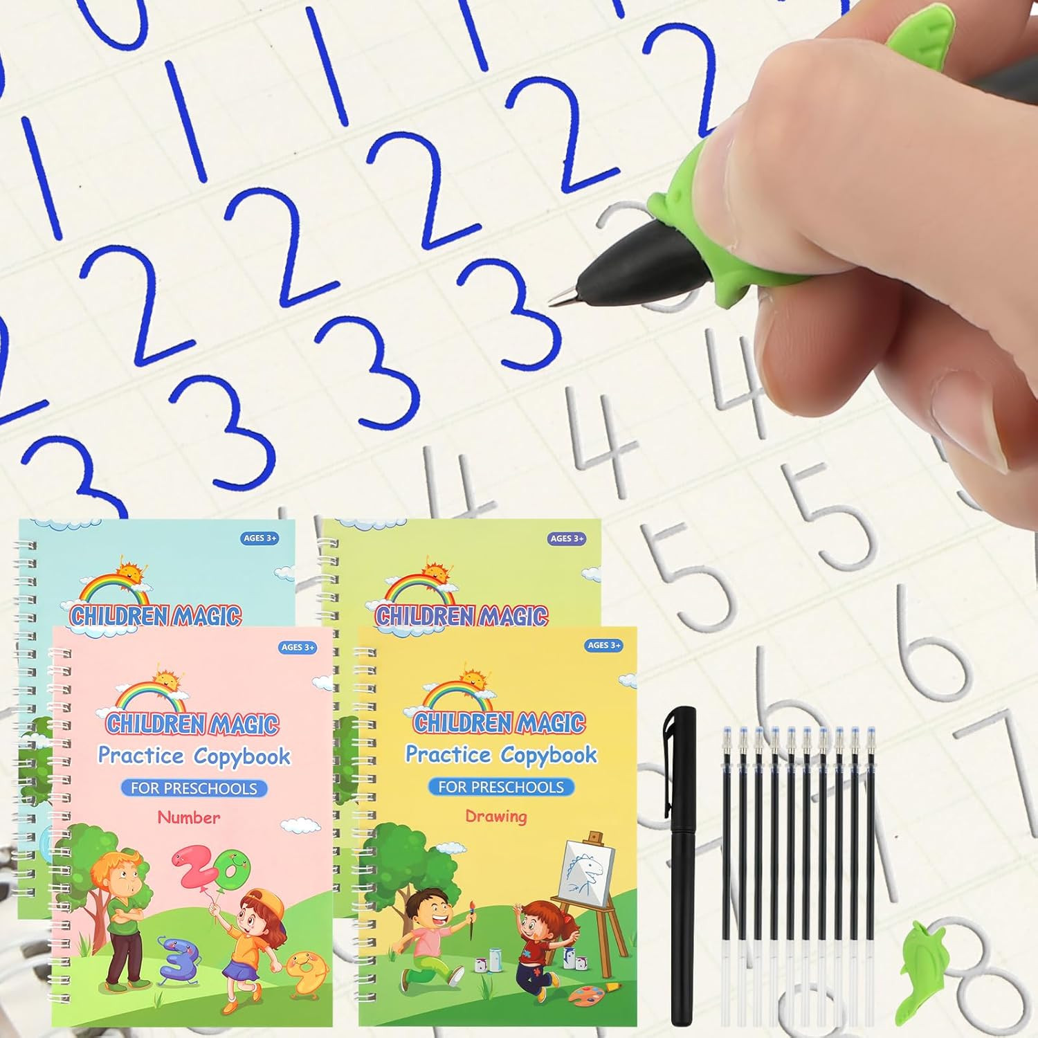 PEASUG Grooved Writing Books for Kids 3-5, Magic Grooved Writing Practice for Ki