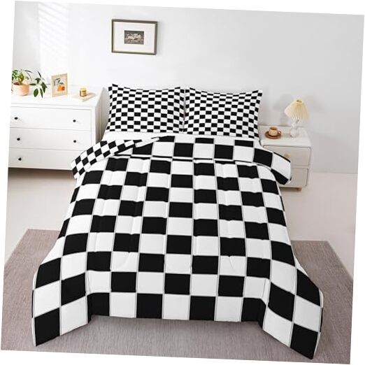  Boys Checkered Comforter Set Black White Checkered Kids Bedding Twin Multi 04