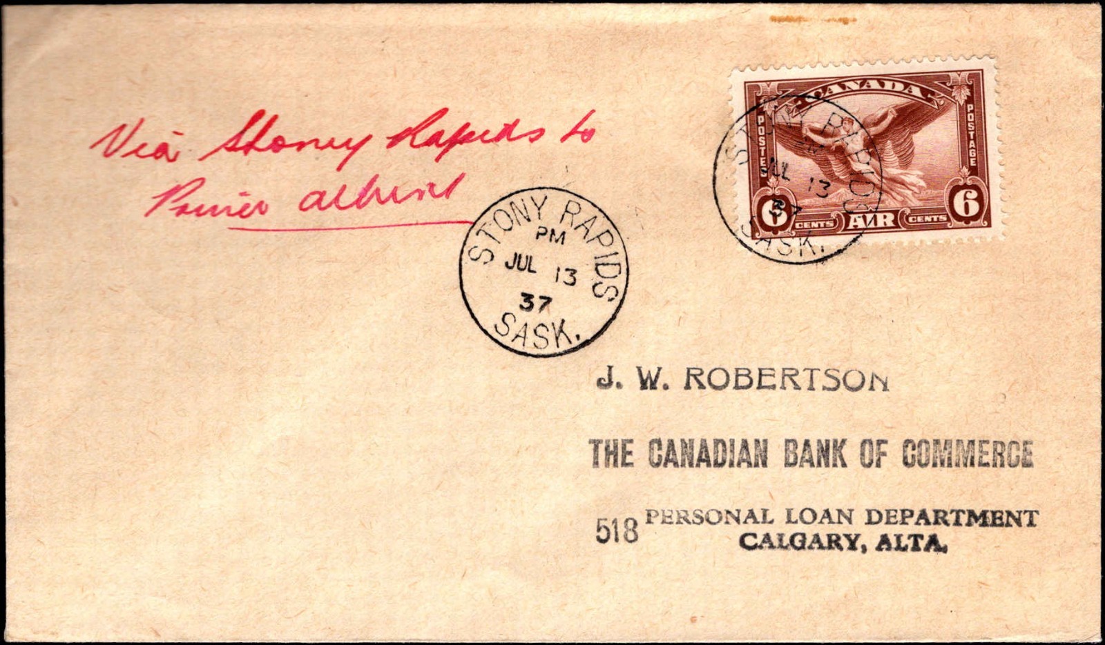1937 Stony Rapids Saskatchewan Canada Airmail Cover 6c Mercury