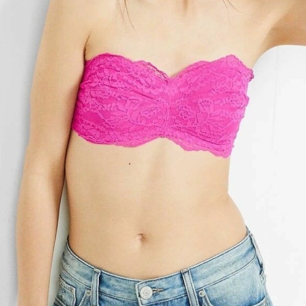 Express Bandeau Bralette Strapless M Pink Lace Trendy Punk Rave Festival NWT
