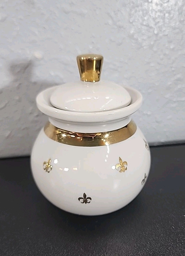 Vintage Fleur de Lis #3511 Sugar Dish, Leftover, 22k Gold Trim