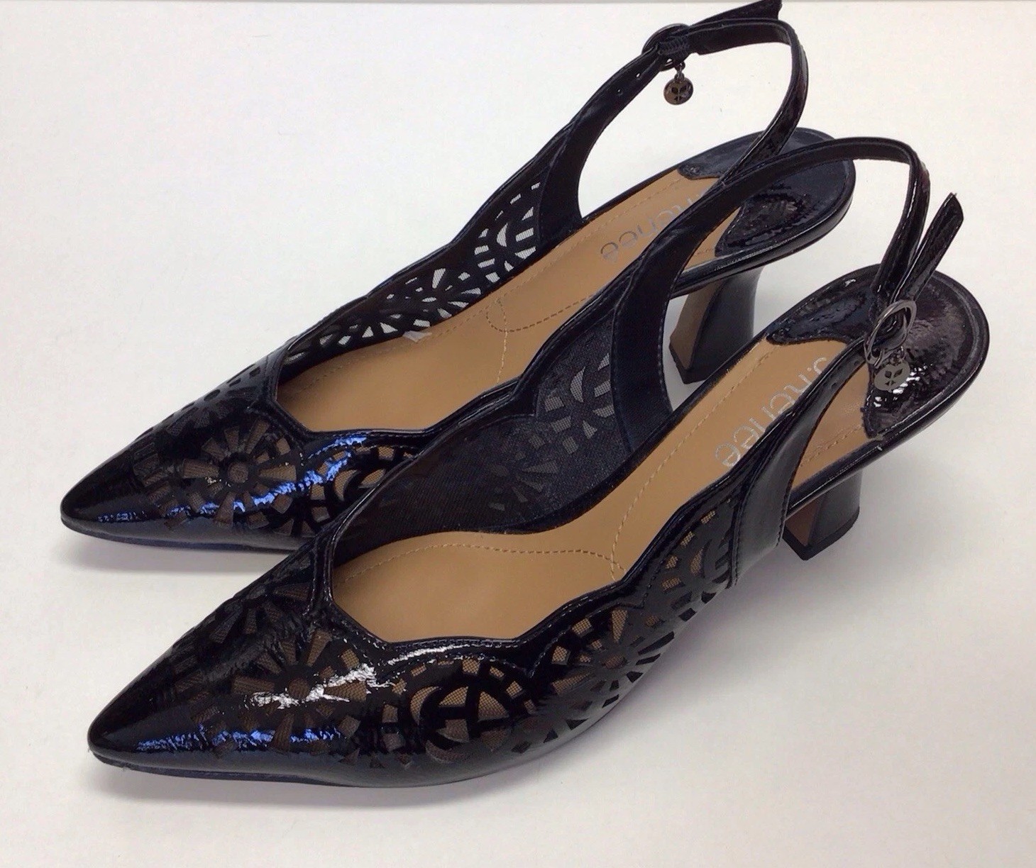 J. Renee Women's Black Patent Leather Slingback Heels Size 10.5M Shoes