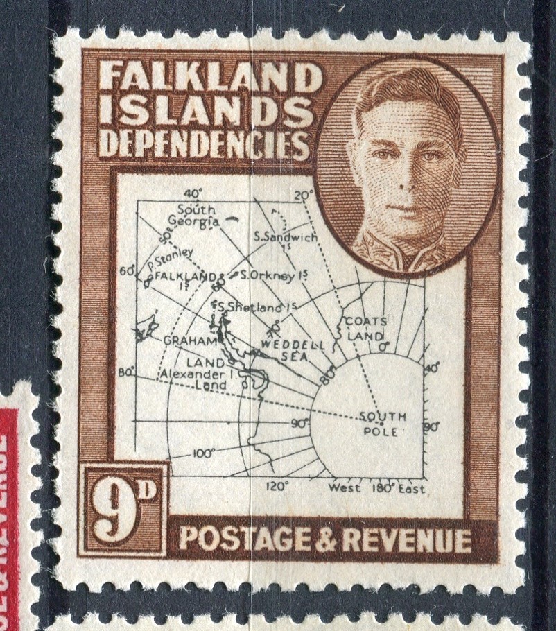 FALKLANDS; 1946 early GVI Map Thin issue fine MINT MNH Unmounted 9d. value