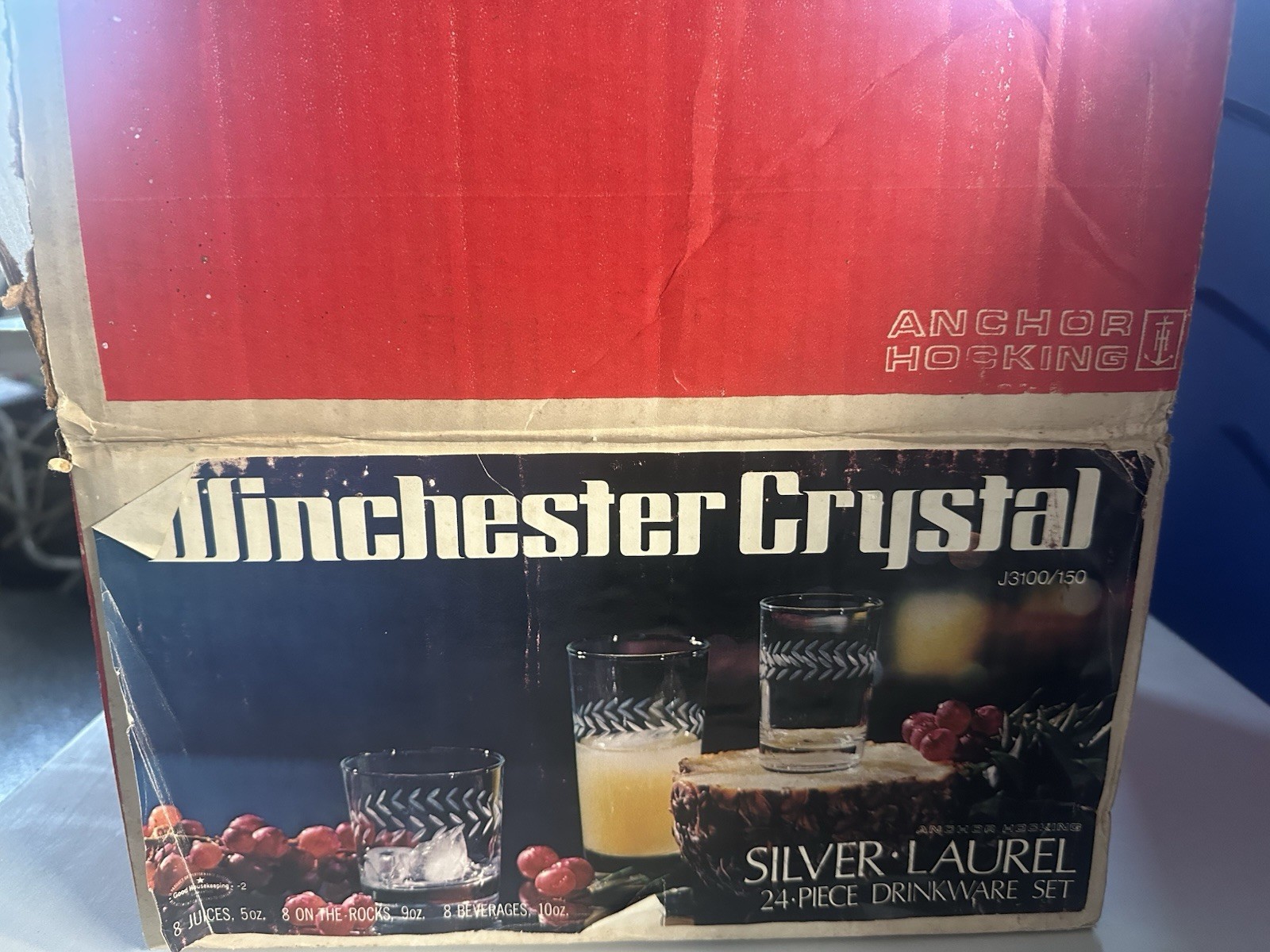 Vintage Anchor Hocking 24 Pc Silver Laurel Drinkware Set Glasses Tumbler Etched