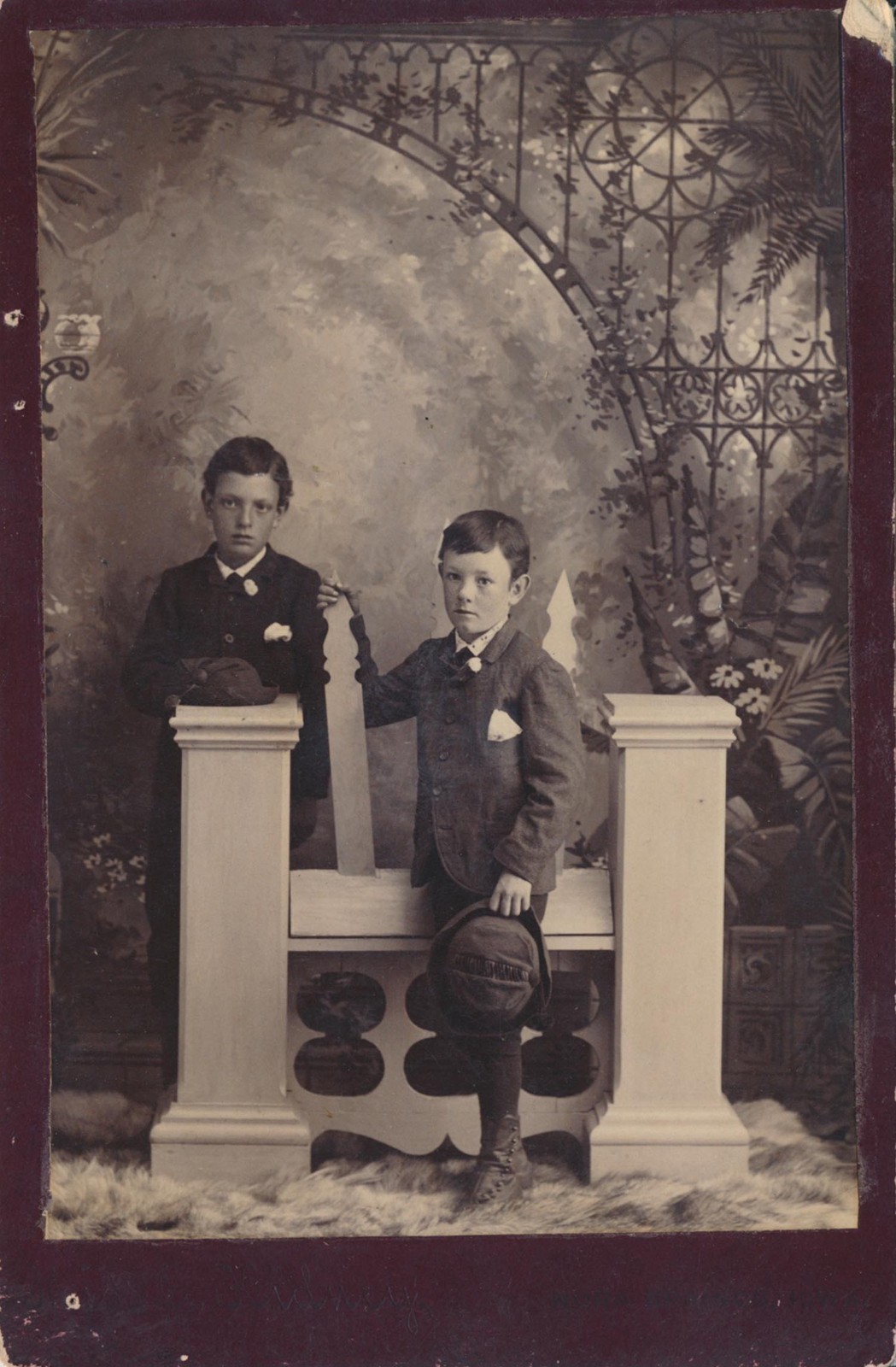 Cabinet Card Antique Boys Brothers Female Photographer Kidney Nora Springs IA