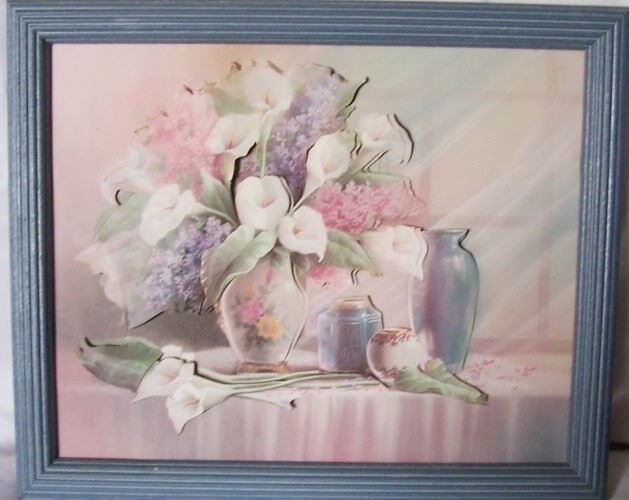 3D Layered Handcut Paper Flower Arrangement Framed Art, Signed