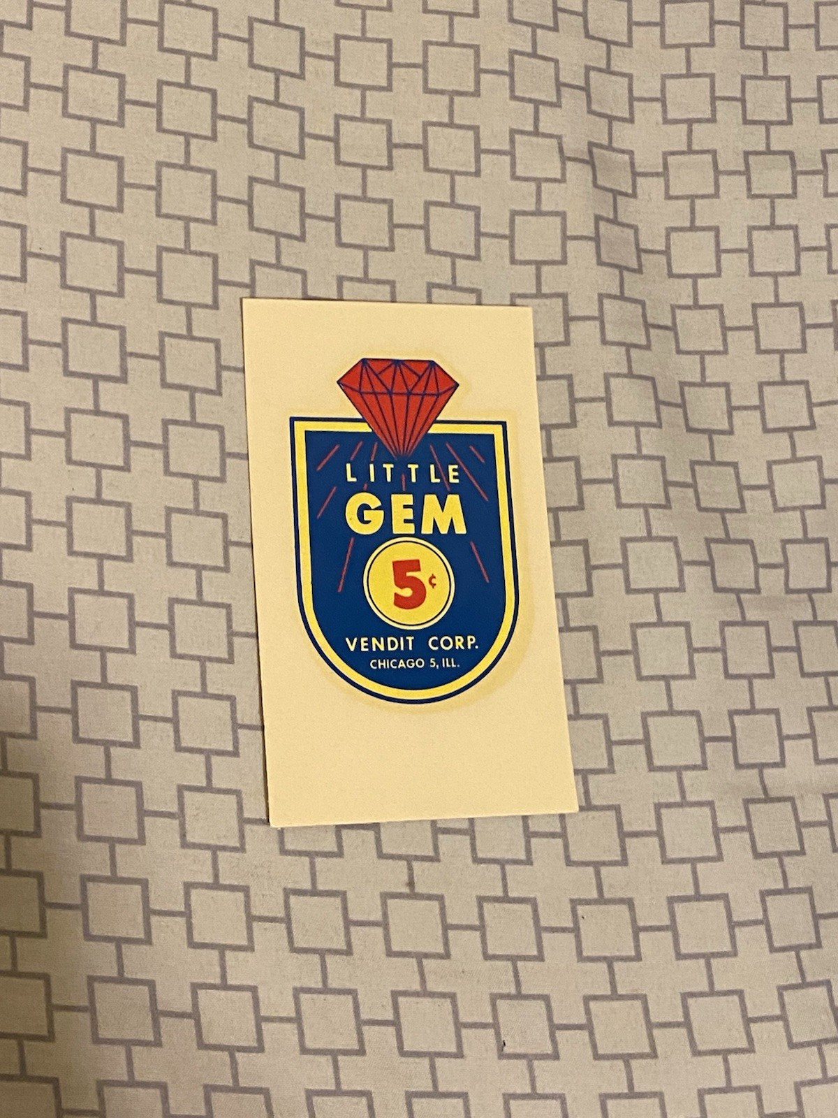 FIVE CENT LITTLE GEM VENDIT CORP GUMBALL MACHINE WATER SLIDE DECAL BALL GUM 119