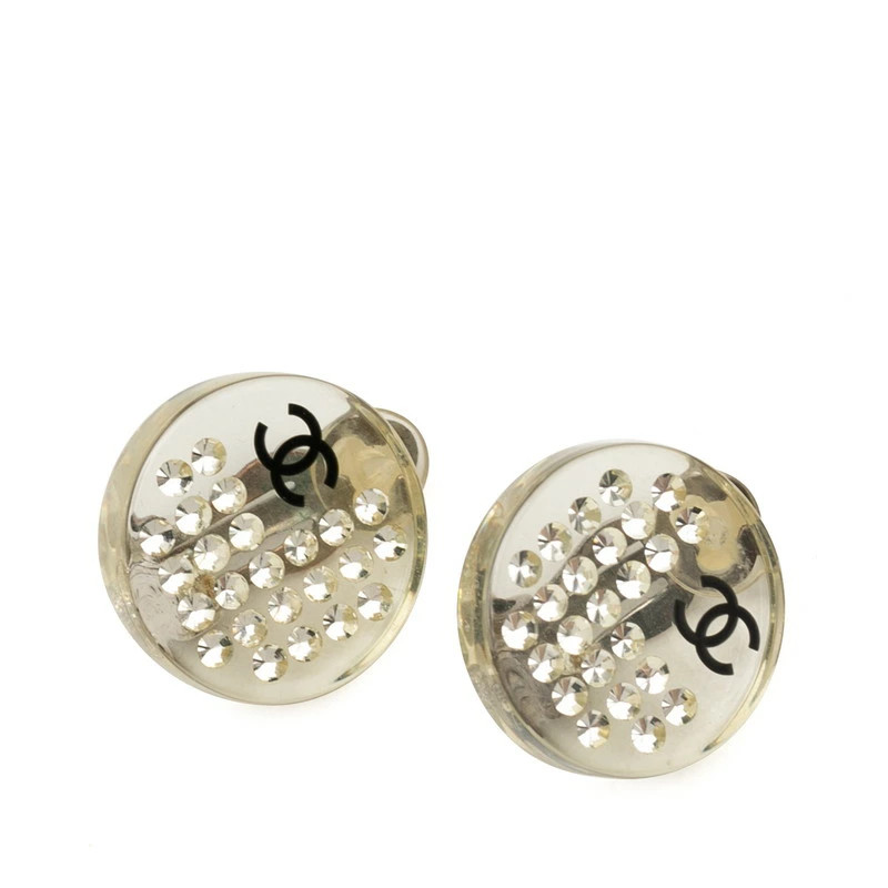 CHANEL Coco Mark Earrings Clear Silver Plastic Rhinestone Metal Ladies CHANEL