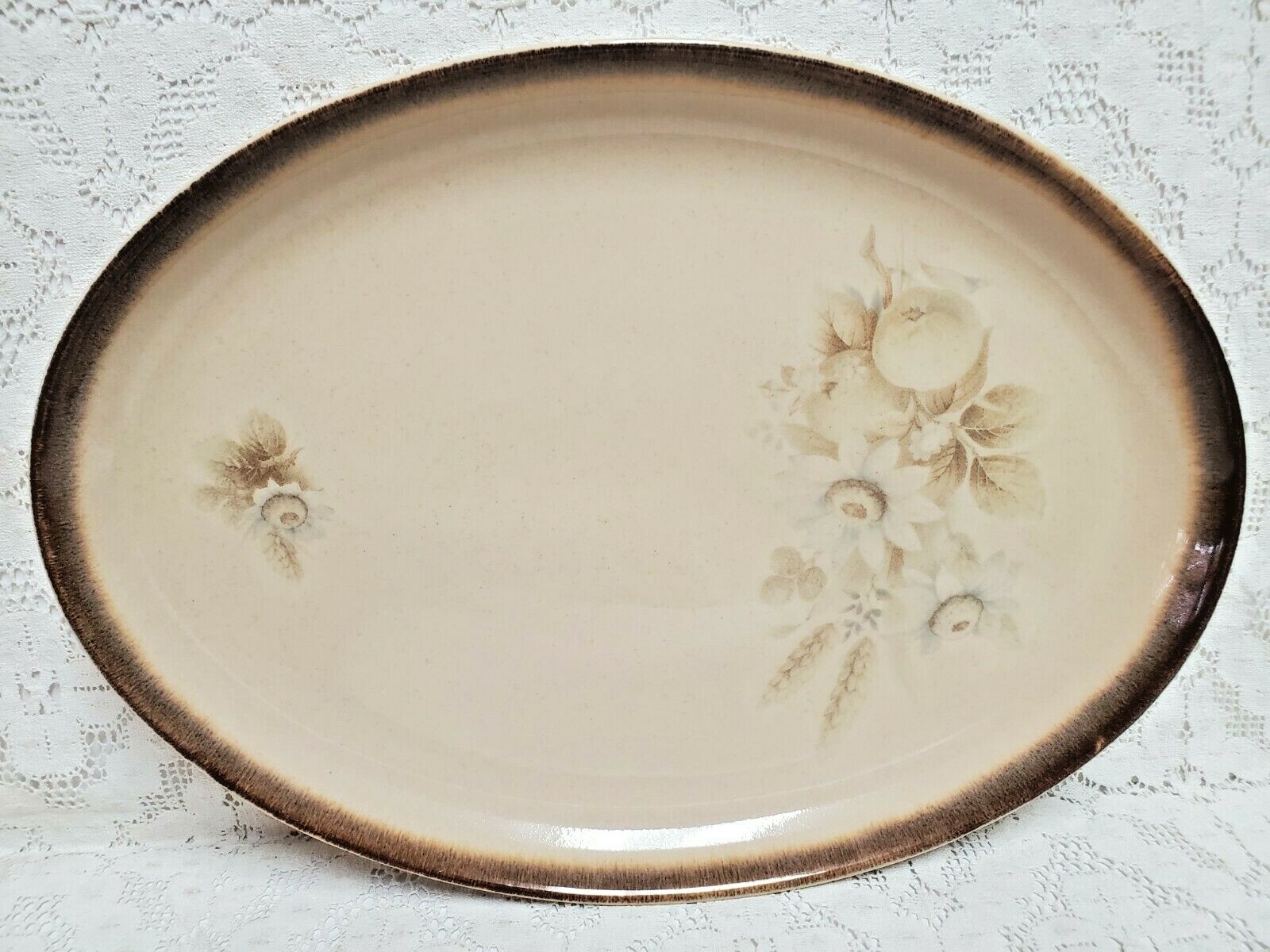 Denby Memories Oval Platter 12 3/4" Tan Flowers England Handcrafted Excellent