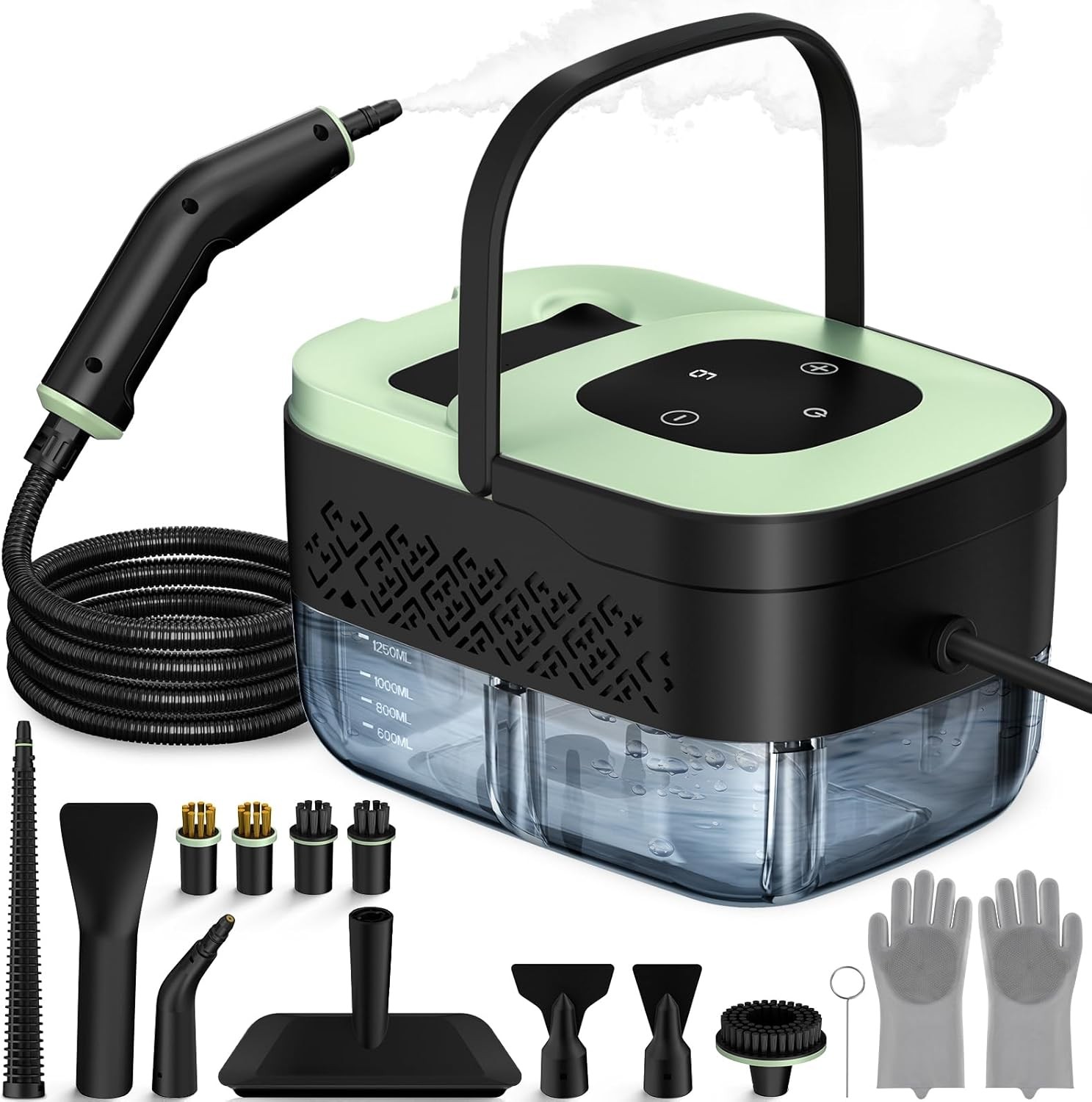 Portable Steam Cleaner, 16 Accessories, 6-Level, 15s Heat-Up, Green