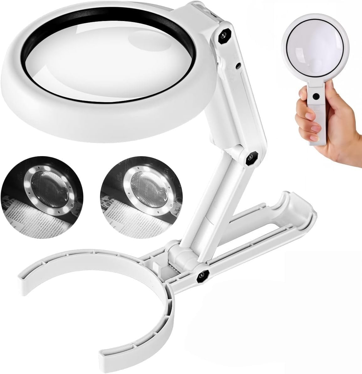 Magnifying Glass with Light and Stand Foldable Led Handheld Large Dual Lighted