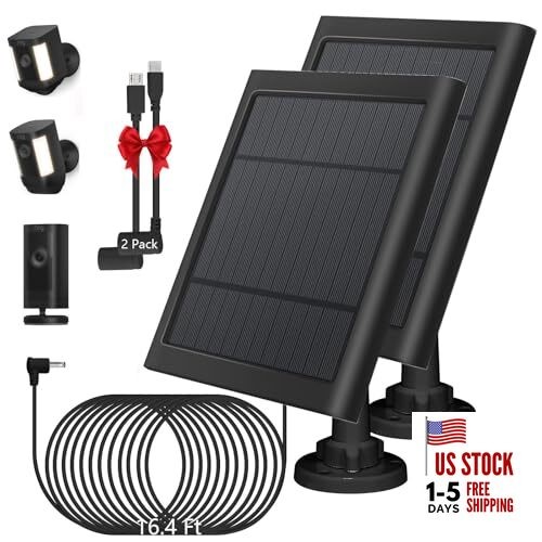 Solar Panel for Camera 5W Solar Charger Compatible with Ring 2 Pack Black