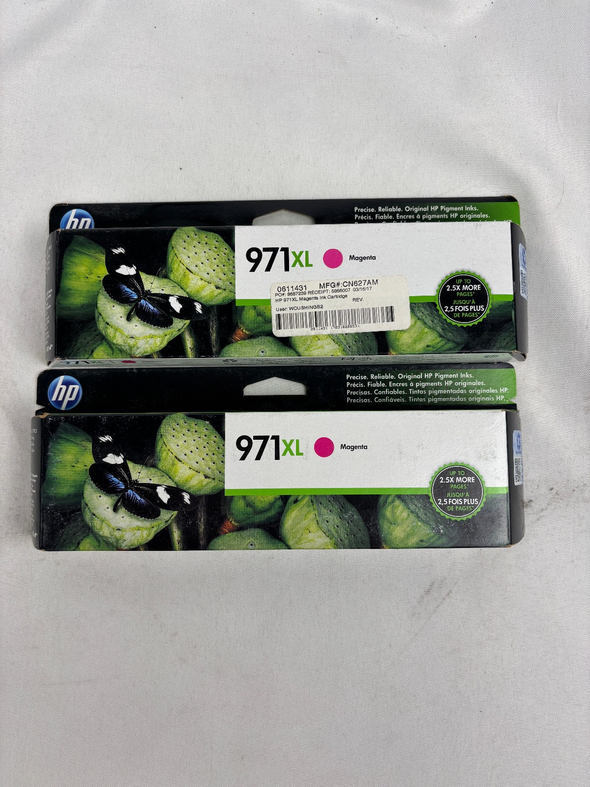 HP 971XL Magenta Ink Cartridge CN627AM OEM OfficeJet Pro X451 X551 Lot of 2