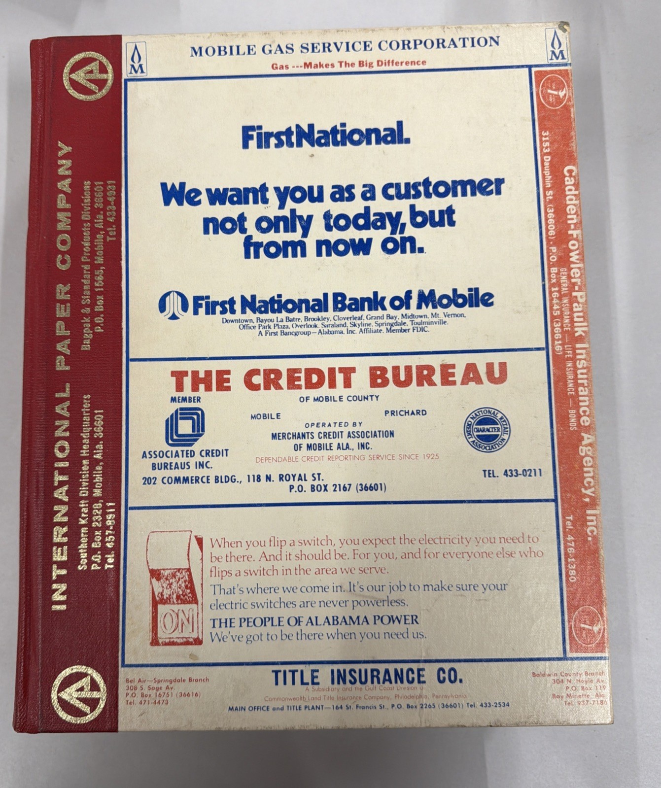 1976 Mobile Alabama Phone Book City Directory Hardcover Vintage