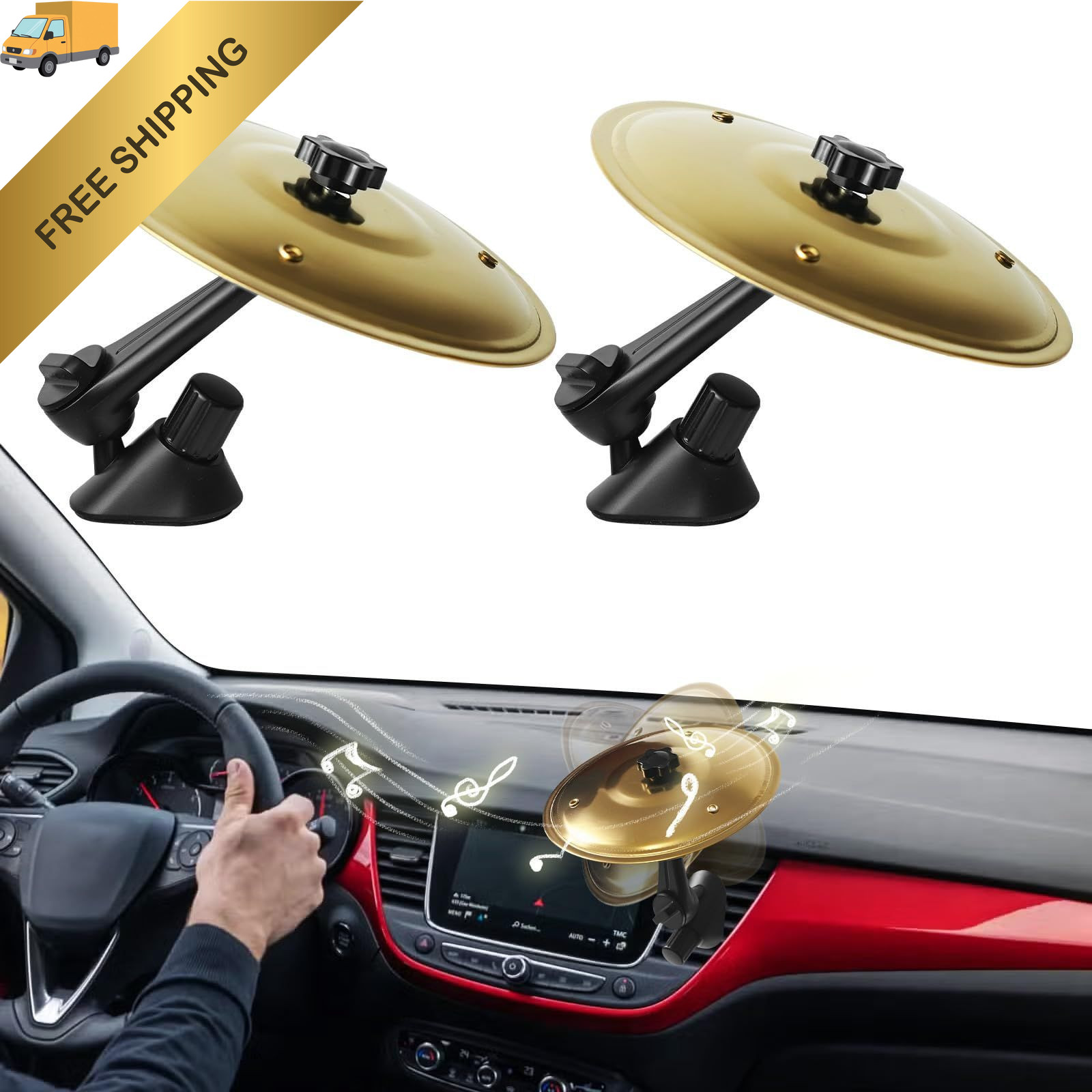 2 Pack Car Crash Cymbal Air Vent - 2026 Upgrade Mini Symbol Drum for Gold 